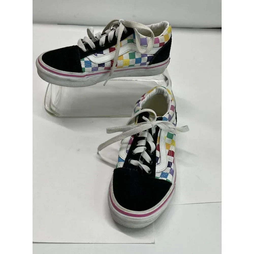Vans Old School Rainbow Checkered Sneakers Skate‎ Shoes Youth 1.5 US Black Suede